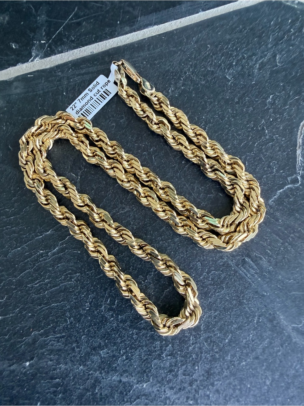 14kt Yellow Gold Solid Rope Chain Necklace 22” long